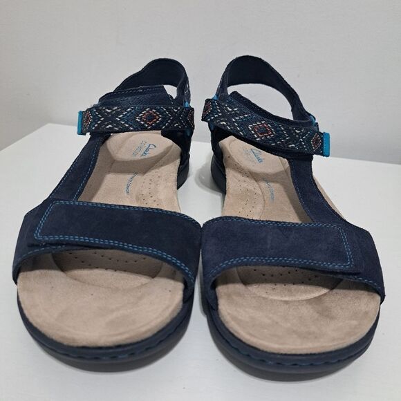 Clarks Amanda Step Riptape Summer Comfy Sandals  Navy Suede Size 11 - Picture 9 of 13